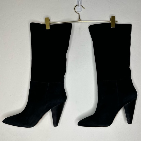 SOMETHING NAVY ‘PARKER’ BLACK SUEDE LEATHER TALL HEELED BOOTS SIZE 9.5 - Picture 4 of 9
